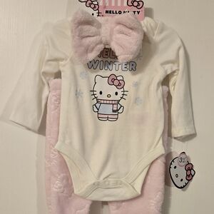 Hello Kitty Cream and Pink Winter Bodysuit 3pc Set